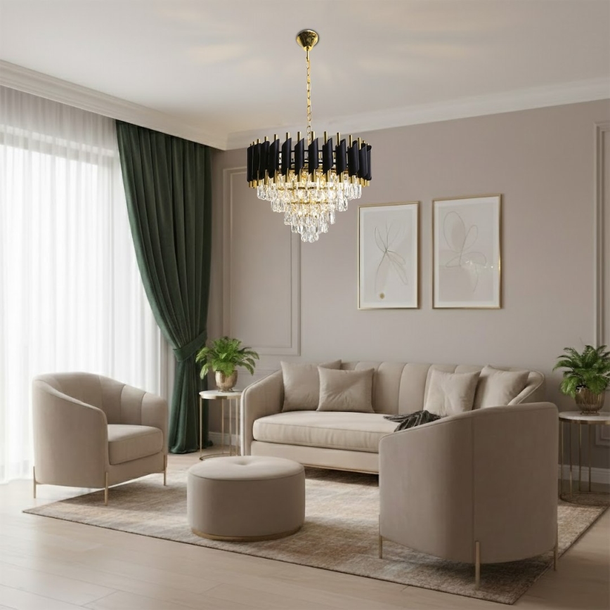 Lestenec na verigi CRISTAL 7xE14/10W/230V premer 48 cm črno/zlata