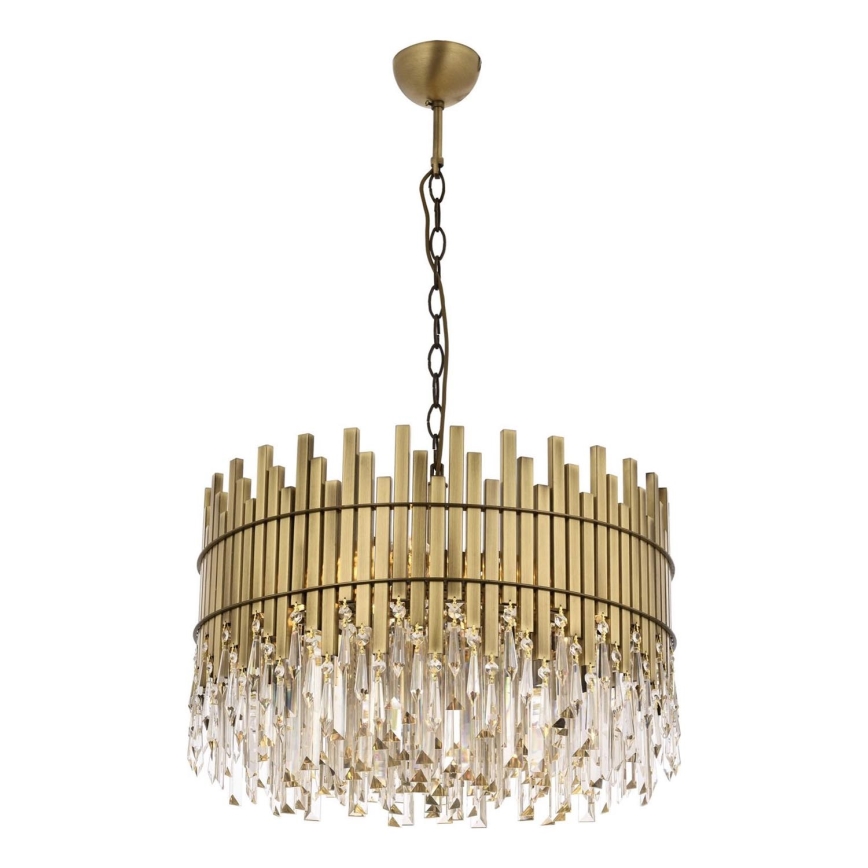 Lestenec na verigi CRYSTALLINE, 8xE27/40W/230V, premer 60 cm, medenina