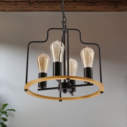 Lestenec na verigi DATUS 4xE27/40W/230V črna/rjava
