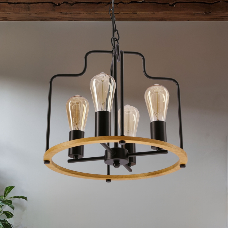 Lestenec na verigi DATUS 4xE27/40W/230V črna/rjava