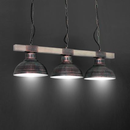 Lestenec na verigi HAKON 3xE27/60W/230V patina