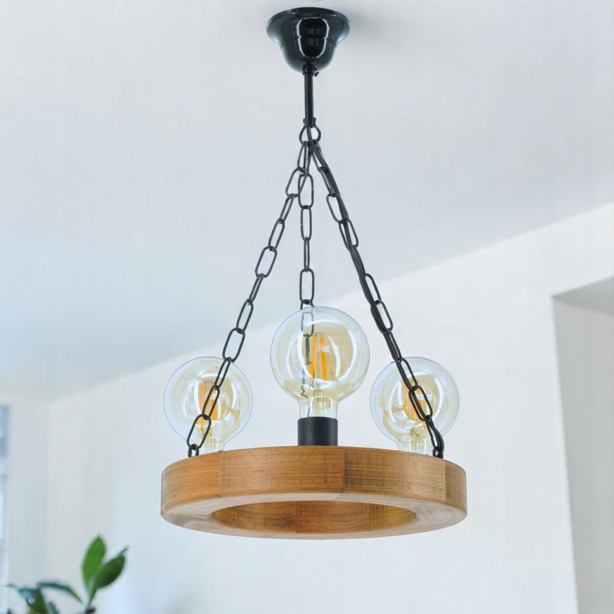 Lestenec na verigi IOS 3xE27/60W/230V pr. 30 cm bukev