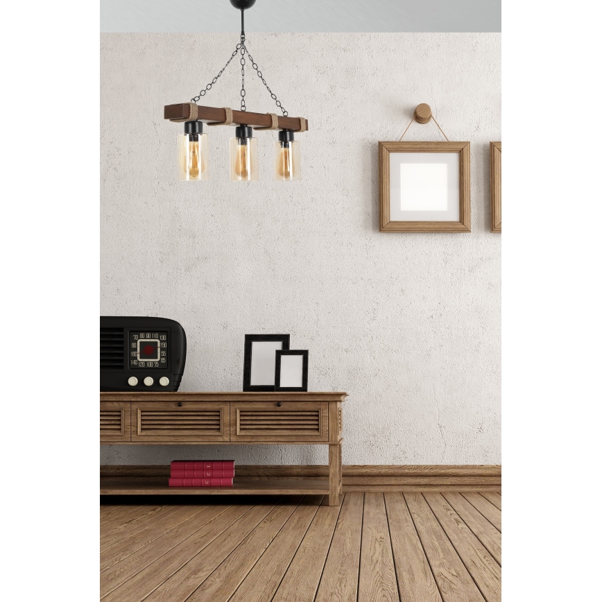 Lestenec na verigi JASMIN 3xE27/40W/230V rjav/bež