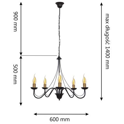 Lestenec na verigi MALBO 5xE14/60W/230V