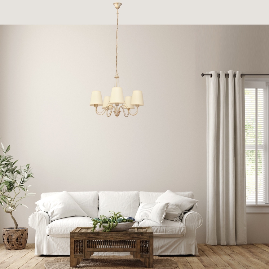 Lestenec na verigi MALBO 5xE27/15W/230V bež