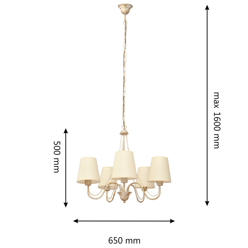 Lestenec na verigi MALBO 5xE27/15W/230V bež