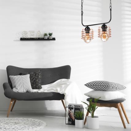 Lestenec na verigi MORGAN 2xE27/60W/230V črna/bakreno