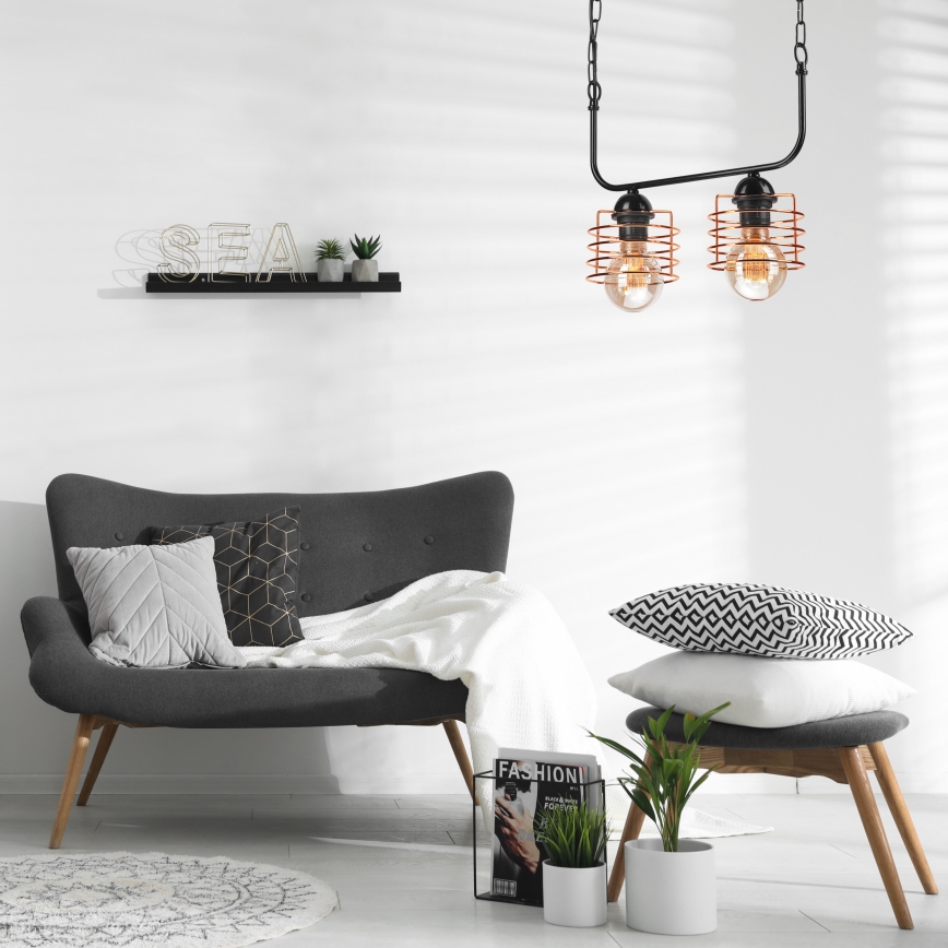 Lestenec na verigi MORGAN 2xE27/60W/230V črna/bakreno