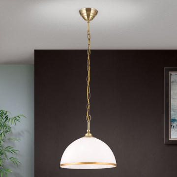 Lestenec na verigi OLD LAMP 1xE27/40W/230V pr. 30 cm bela/medenina