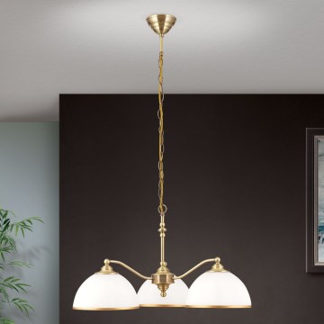 Lestenec na verigi OLD LAMP 3xE27/40W/230V pr. 65 cm bela/medenina