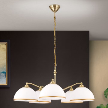 Lestenec na verigi OLD LAMP 5xE27/40W/230V pr. 75 cm bela/medenina