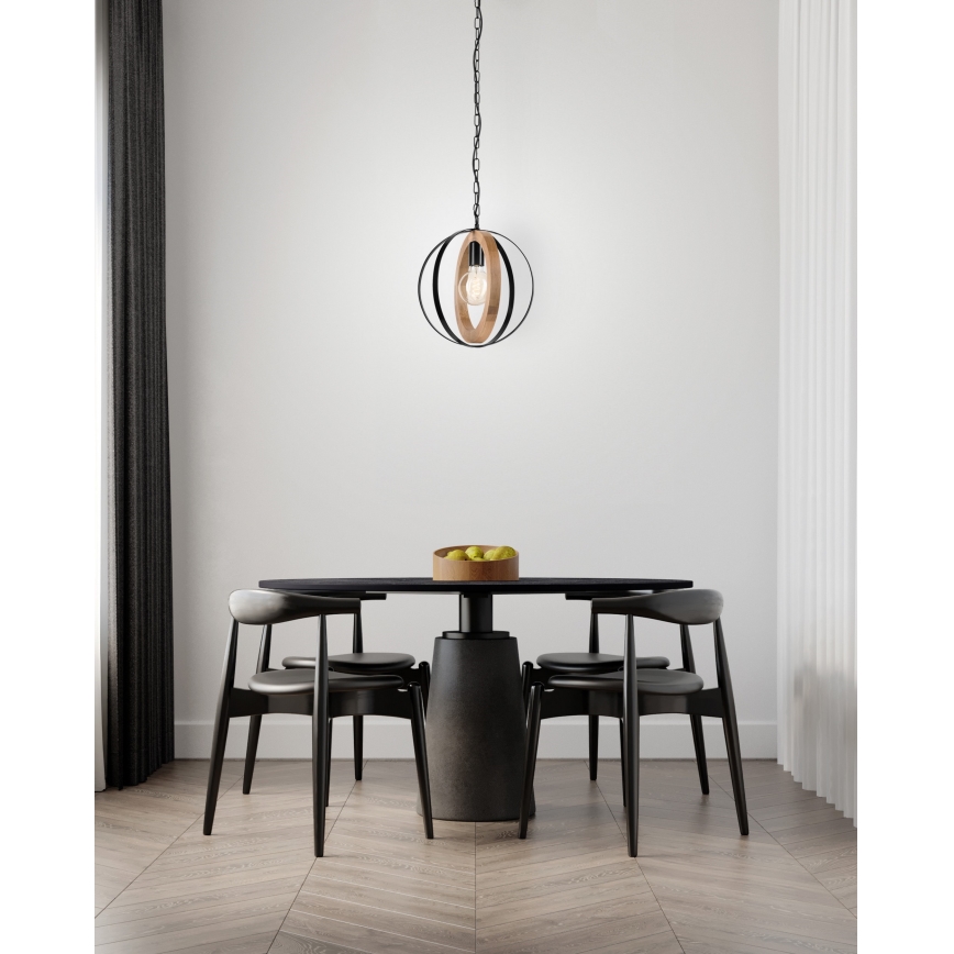 Lestenec na verigi ONDA 1xE27/15W/230V črna/hrast