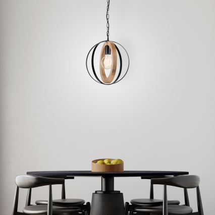 Lestenec na verigi ONDA 1xE27/15W/230V črna/hrast