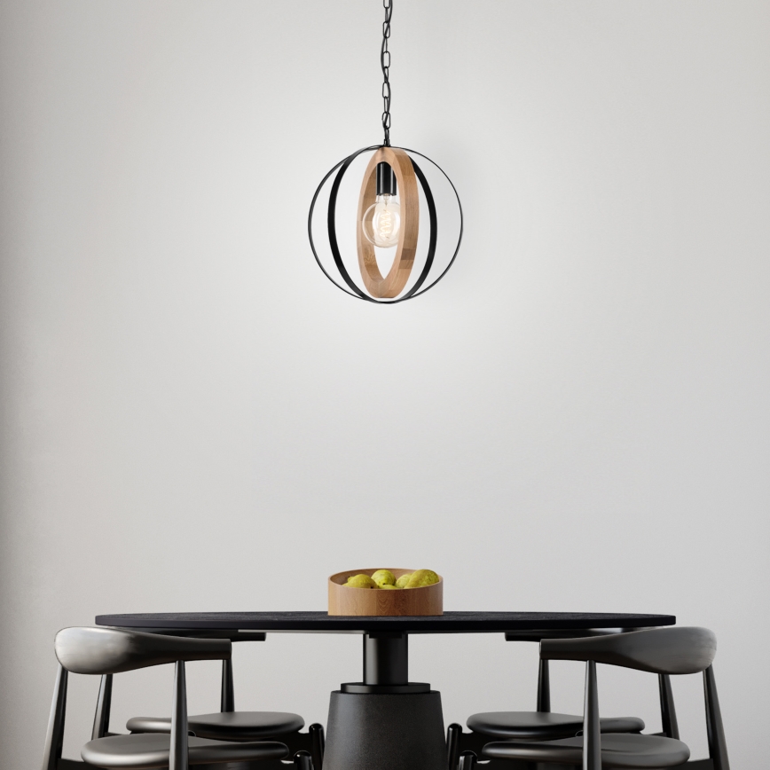 Lestenec na verigi ONDA 1xE27/15W/230V črna/hrast