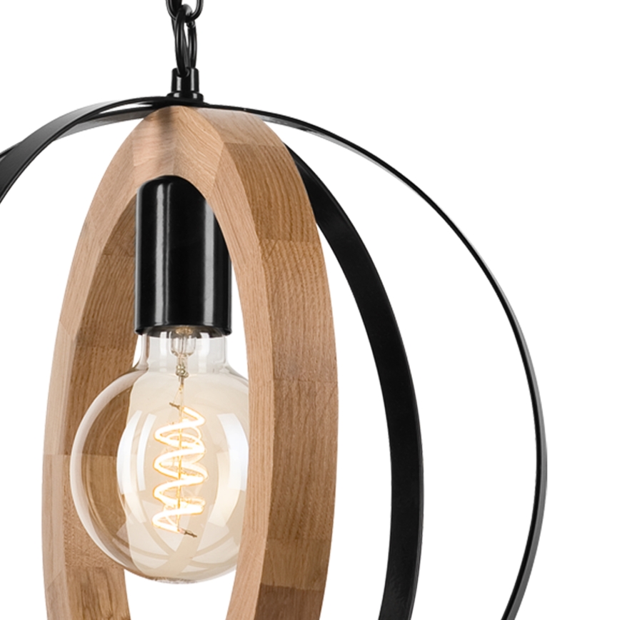 Lestenec na verigi ONDA 1xE27/15W/230V črna/hrast
