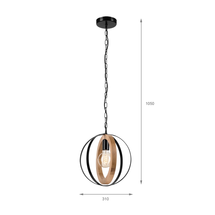 Lestenec na verigi ONDA 1xE27/15W/230V črna/hrast