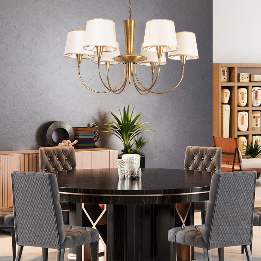 Lestenec na verigi PARDO 6xE27/40W/230V zlati/kremni