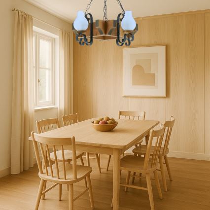 Lestenec na verigi QUEEN 4xE14/40W/230V bukev - FSC certifikat