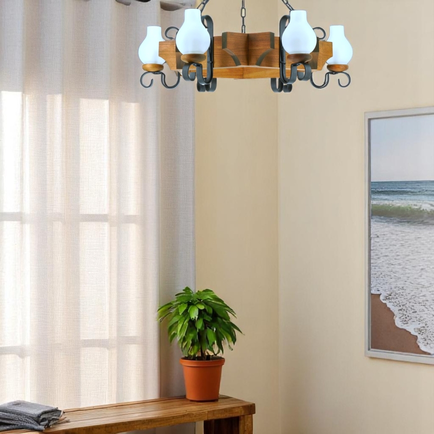 Lestenec na verigi QUEEN 6xE14/40W/230V bukev - FSC certifikat