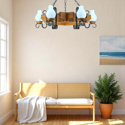 Lestenec na verigi QUEEN 6xE14/40W/230V bukev - FSC certifikat