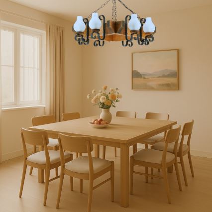 Lestenec na verigi QUEEN 8xE14/40W/230V bukev - FSC certifikat
