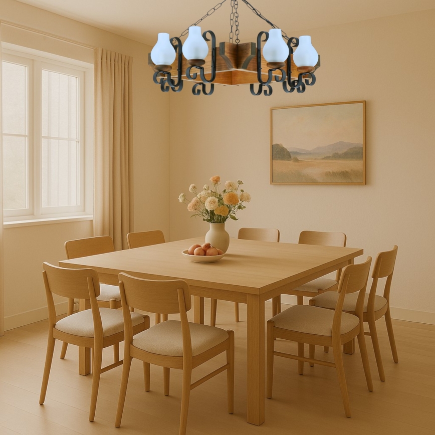 Lestenec na verigi QUEEN 8xE14/40W/230V bukev - FSC certifikat