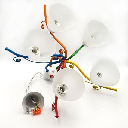 Lestenec na verigi RETRO 5xE27/60W/230V bela/barven