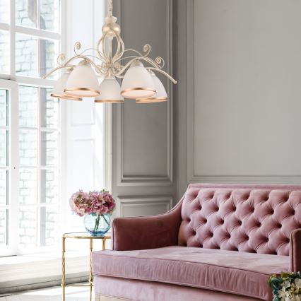 Lestenec na verigi RETRO II 5xE27/60W/230V bela patina