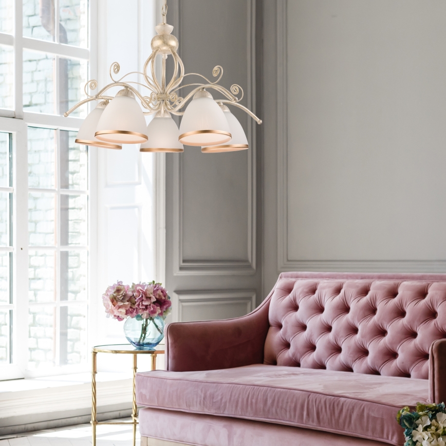 Lestenec na verigi RETRO II 5xE27/60W/230V bela patina