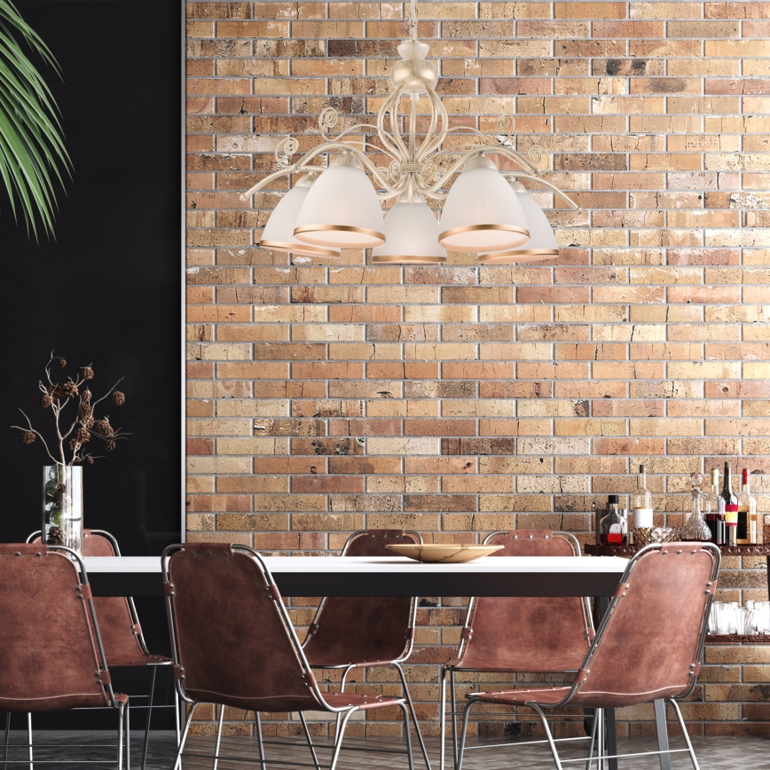 Lestenec na verigi RETRO II 5xE27/60W/230V bela patina