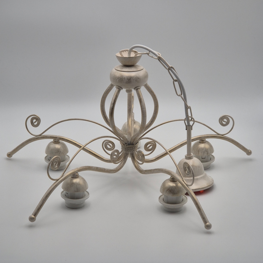 Lestenec na verigi RETRO II 5xE27/60W/230V bela patina