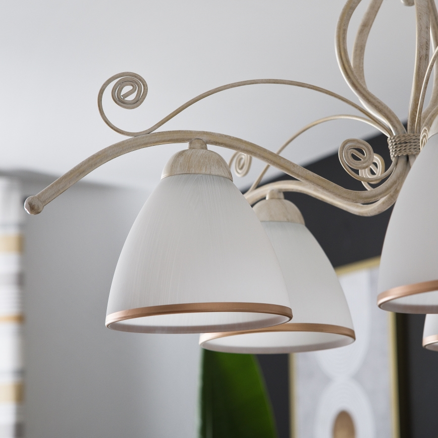 Lestenec na verigi RETRO II 5xE27/60W/230V bela patina