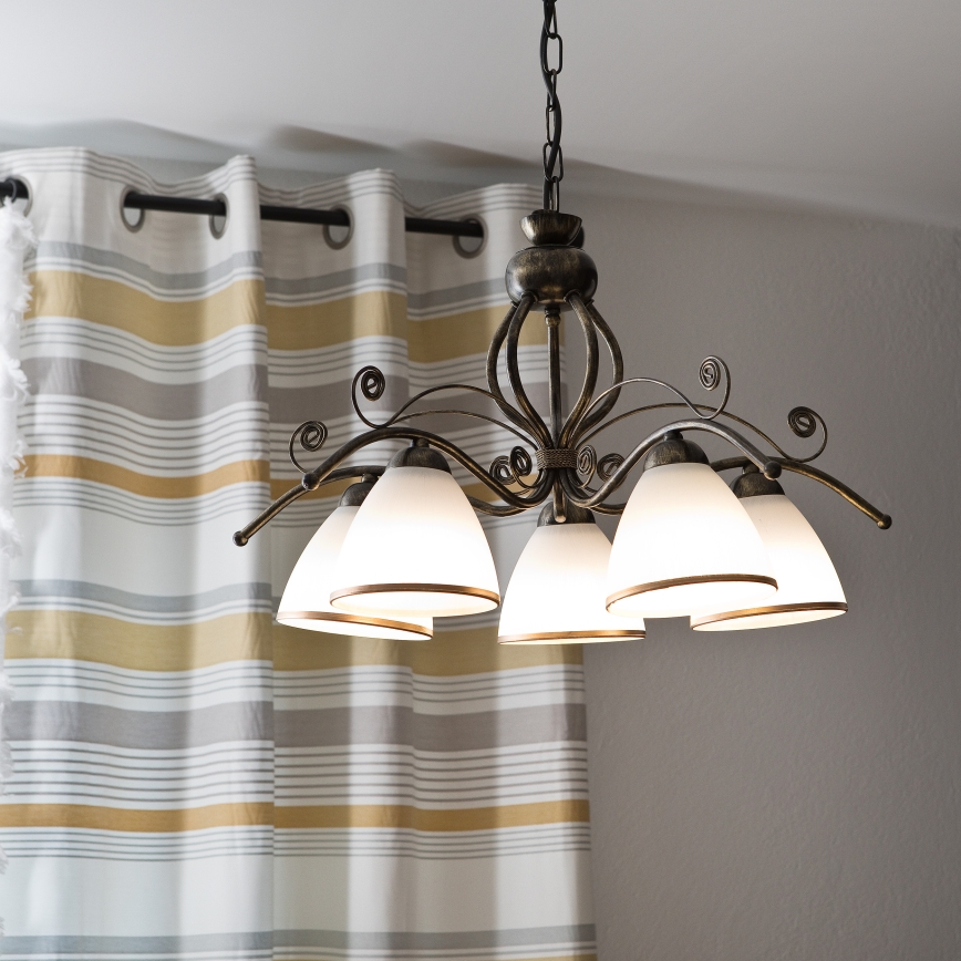 Lestenec na verigi RETRO II 5xE27/60W/230V črna patina