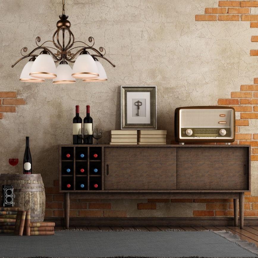 Lestenec na verigi RETRO II 5xE27/60W/230V črna patina