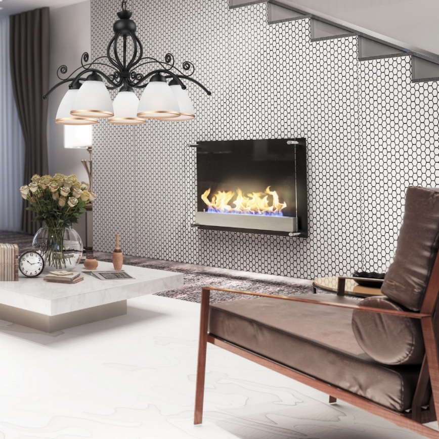 Lestenec na verigi RETRO II 5xE27/60W/230V mat črna