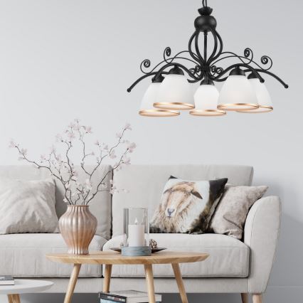 Lestenec na verigi RETRO II 5xE27/60W/230V mat črna