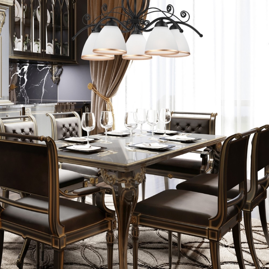 Lestenec na verigi RETRO II 5xE27/60W/230V mat črna