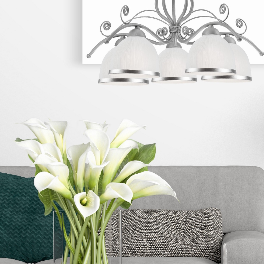 Lestenec na verigi RETRO II 5xE27/60W/230V srebrn