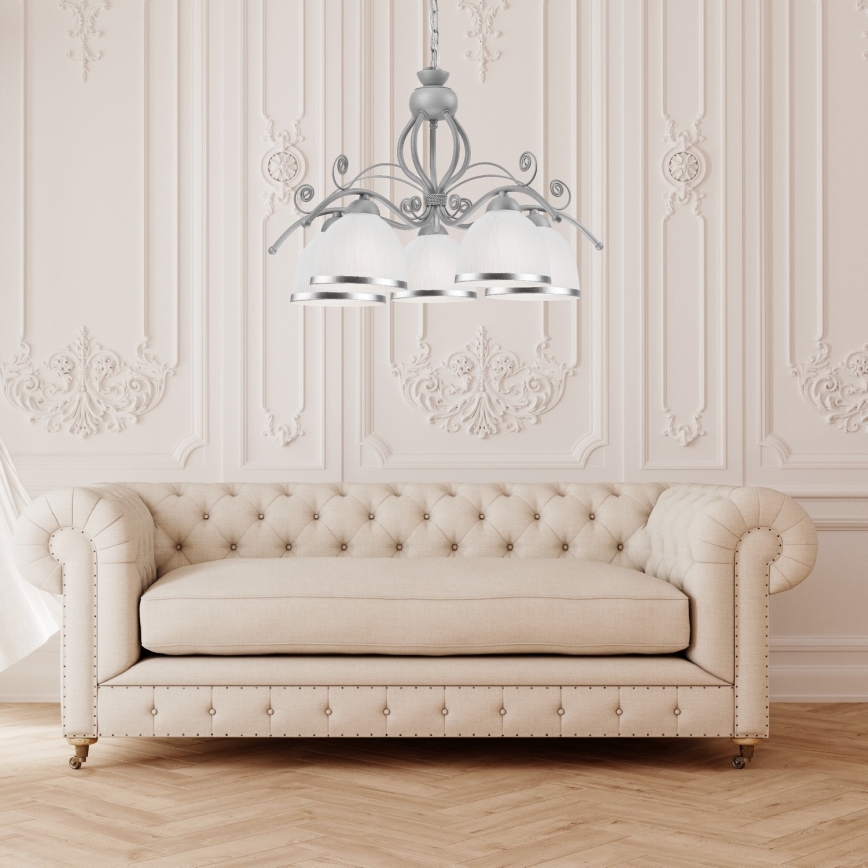 Lestenec na verigi RETRO II 5xE27/60W/230V srebrn