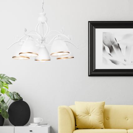 Lestenec na verigi RETRO II 5xE27/60W/230V, v beli barvi