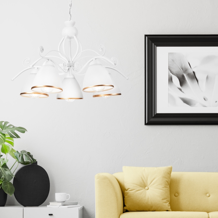 Lestenec na verigi RETRO II 5xE27/60W/230V, v beli barvi