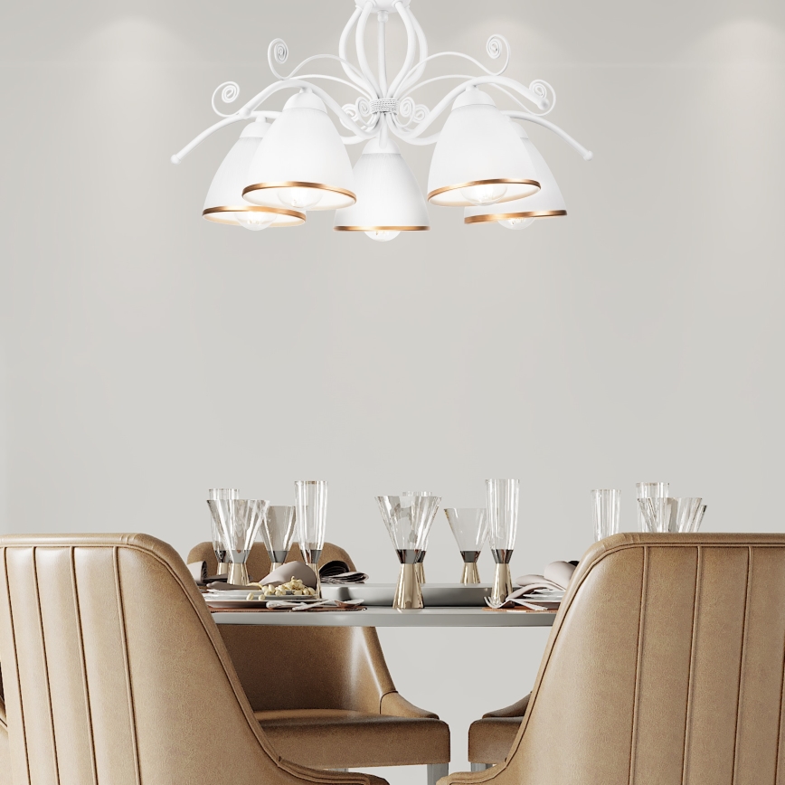 Lestenec na verigi RETRO II 5xE27/60W/230V, v beli barvi