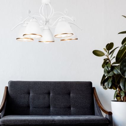 Lestenec na verigi RETRO II 5xE27/60W/230V, v beli barvi