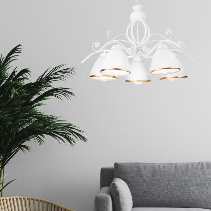 Lestenec na verigi RETRO II 5xE27/60W/230V, v beli barvi