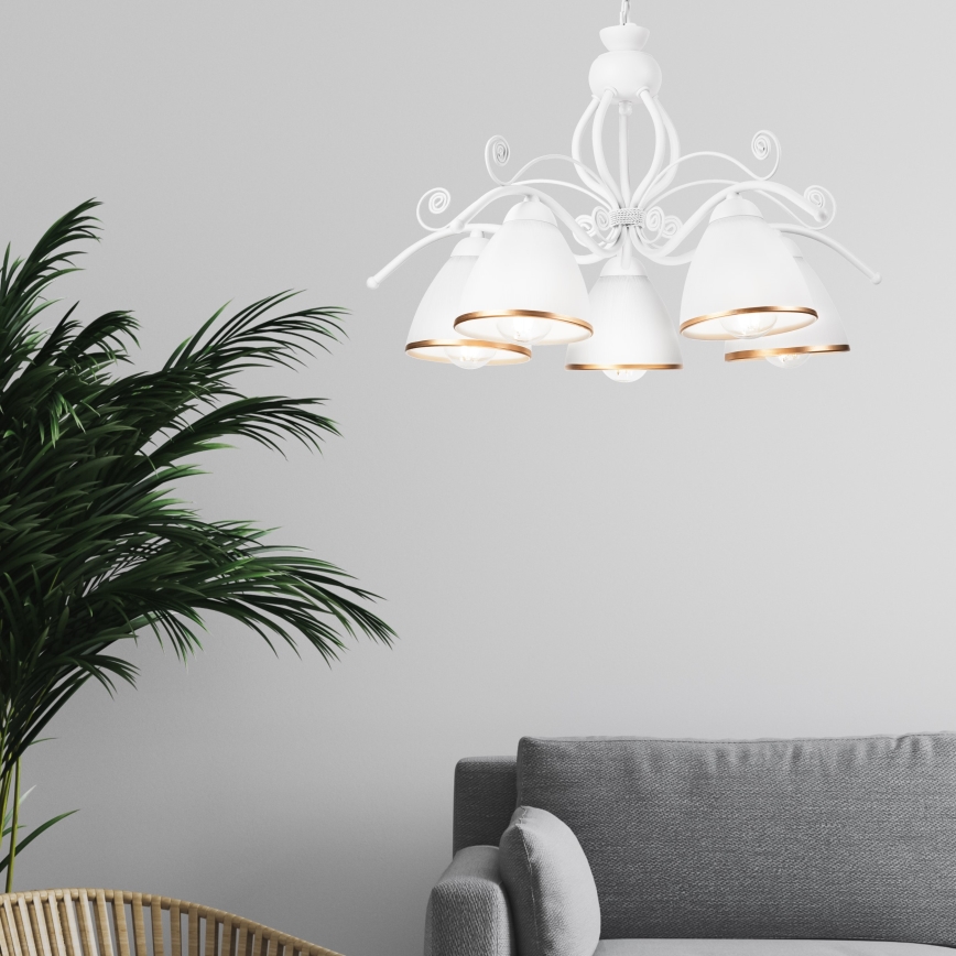 Lestenec na verigi RETRO II 5xE27/60W/230V, v beli barvi