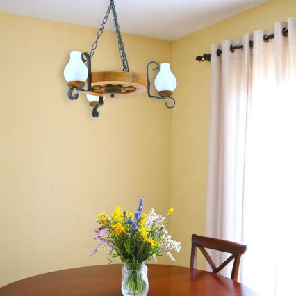 Lestenec na verigi ROATA 3xE14/40W/230V bukev