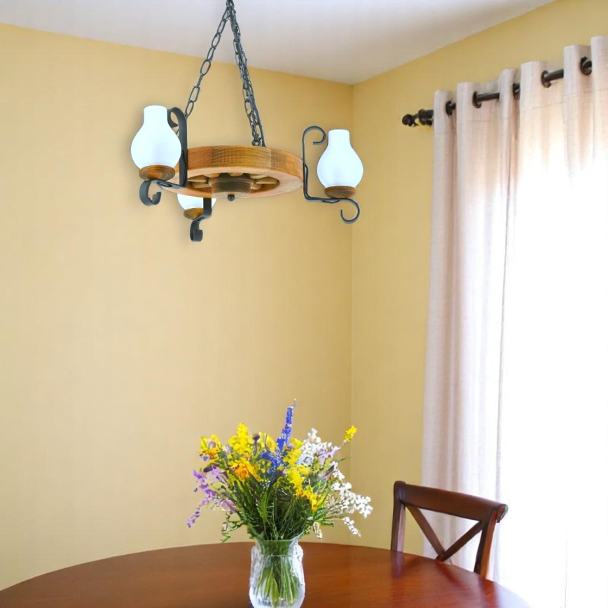Lestenec na verigi ROATA 3xE14/40W/230V bukev