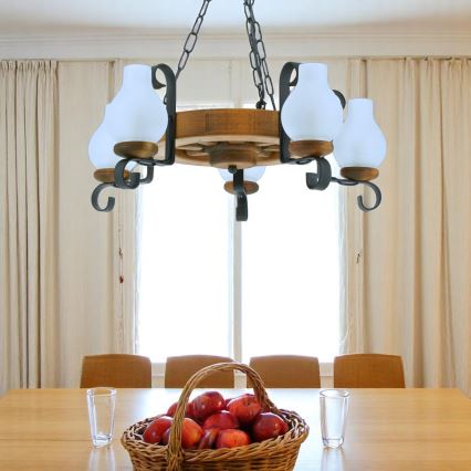Lestenec na verigi ROATA 5xE14/40W/230V pr. 30 cm bukev - FSC certifikat