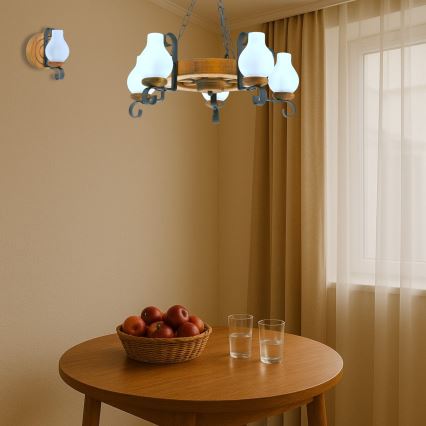 Lestenec na verigi ROATA 5xE14/40W/230V pr. 30 cm bukev - FSC certifikat