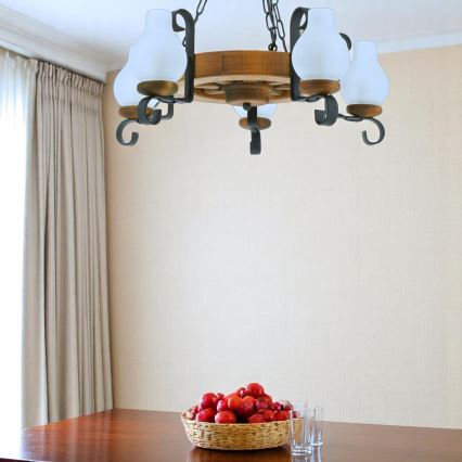 Lestenec na verigi ROATA 5xE14/40W/230V pr. 30 cm bukev - FSC certifikat